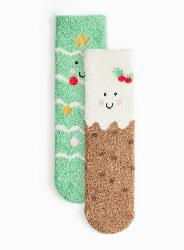 Christmas Tree And Pudding Cosy Socks 2 Pack 4-5.5